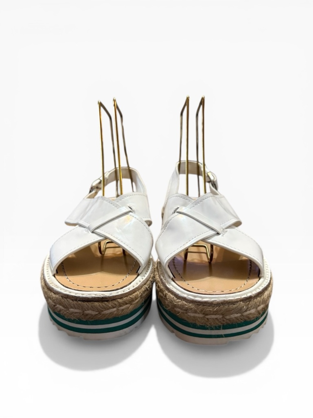 Prada Monolith White Leather Crisscross Platform Espadrille Sandals EU 37 US 7 - Picture 2 of 12